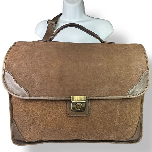 Vintage Brown Leather Briefcase Messenger Shoulder Bag Multi Pocket Accordion - Picture 2 of 16